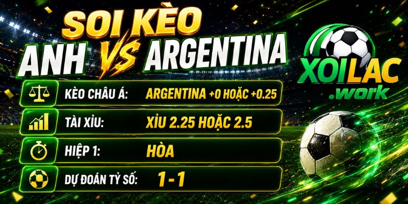 Kèo đáng chú ý trận Anh vs Argentina